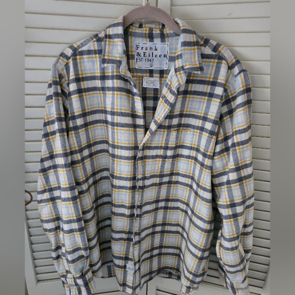 Frank & Eileen Yellow and Gray Plaid Button-Down Shirt SIZE L